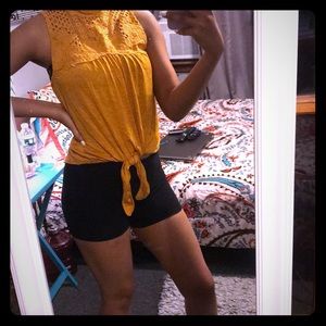 Yellow mock neck tie-front shirt